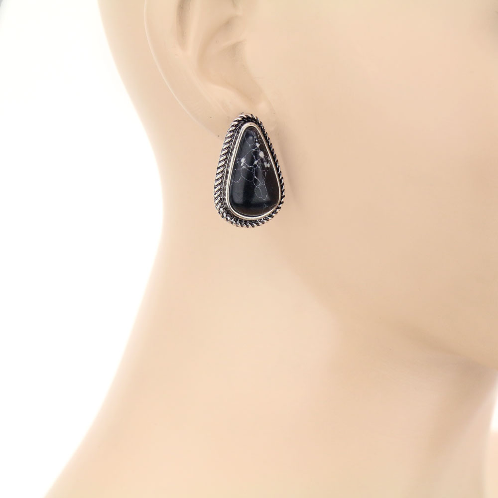 Teardrop Stone Stud Earrings - Image 2