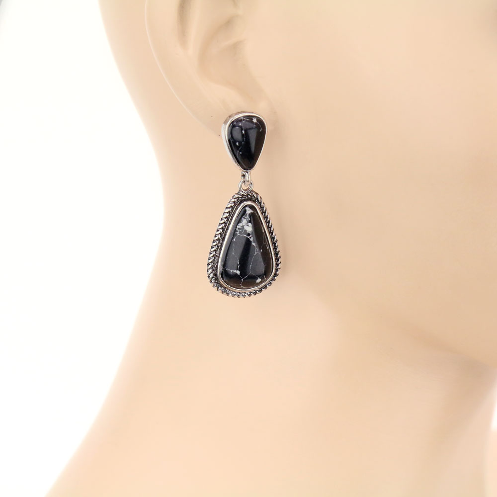 Teardrop Stone Stud Earrings - Image 2