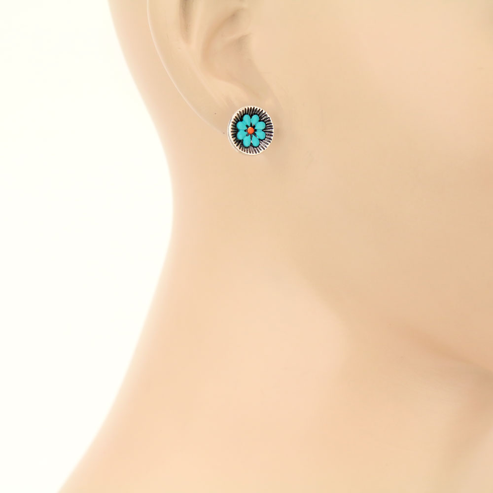 Flower Round Stud Earrings - Image 2