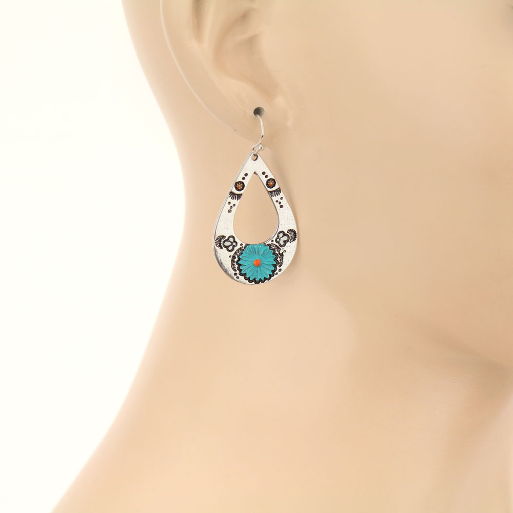 Flower Teardrop Dangle Earrings - Image 2