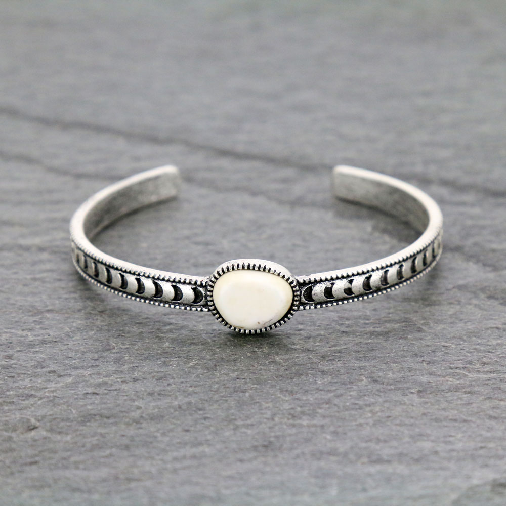 Natural White Stone "C" Cuff Bracelet