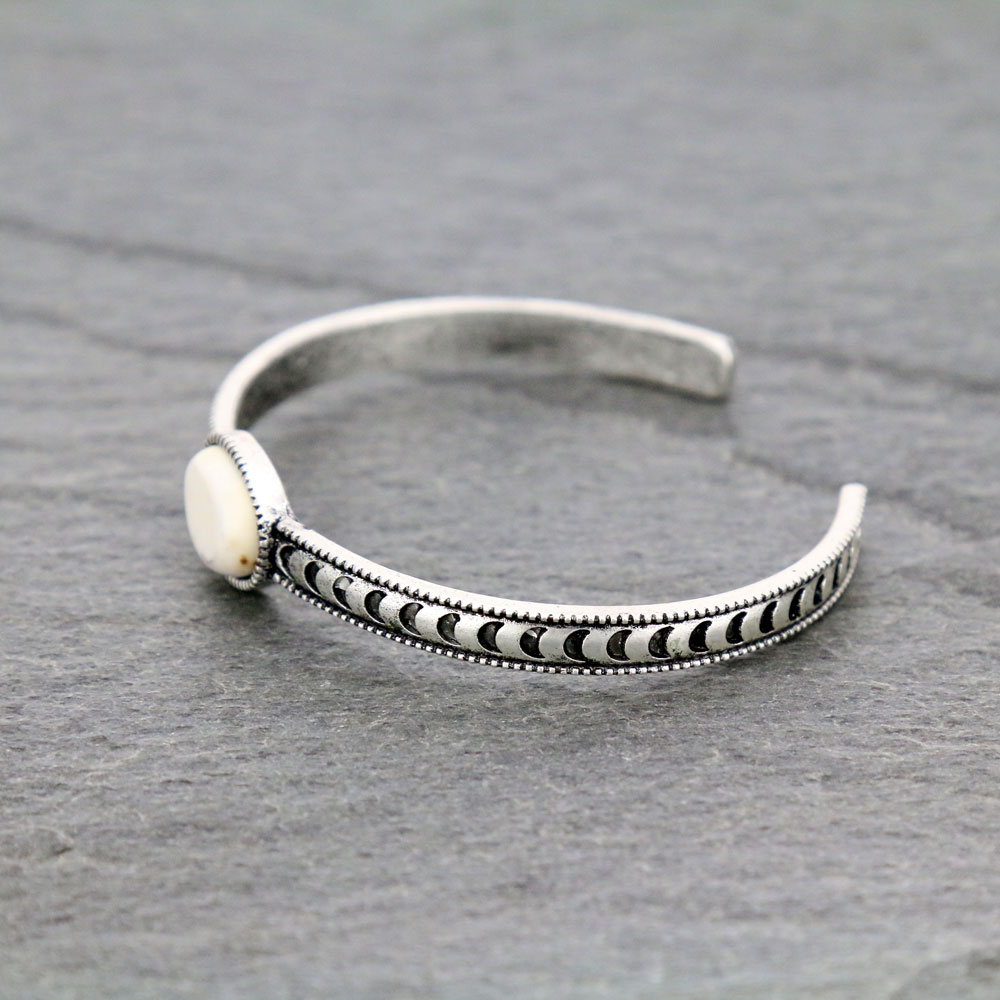 Natural White Stone "C" Cuff Bracelet - Image 2