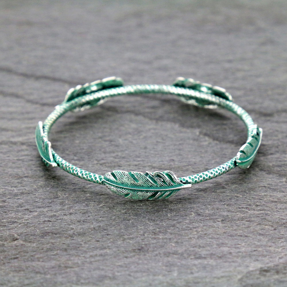 Boho Feather Bangle Bracelet