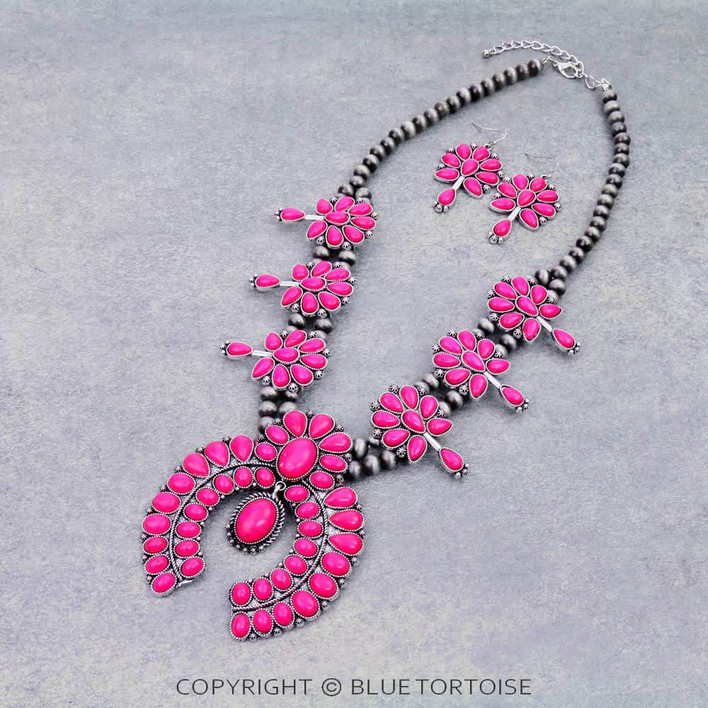 Navajo Style Pearl Squash Blossom Necklace Set