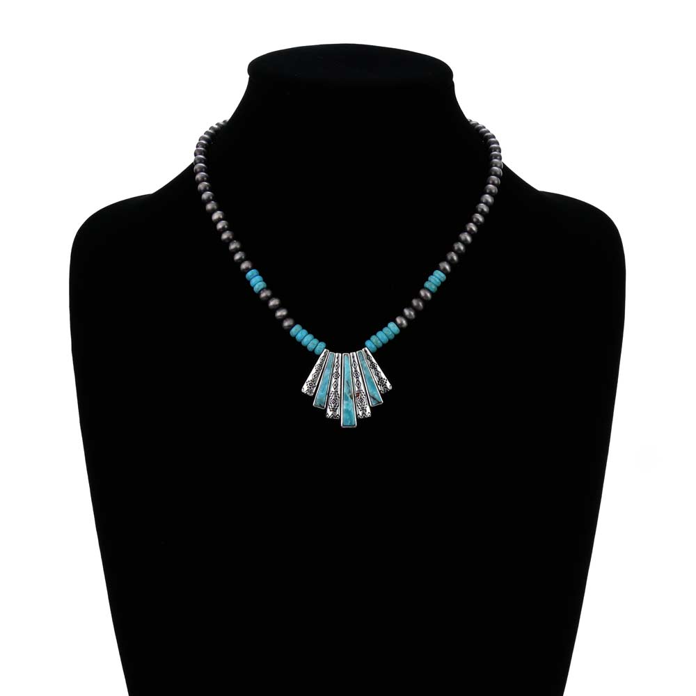 Western Navajo Style Pearl with Semi Stone Necklace - Image 2