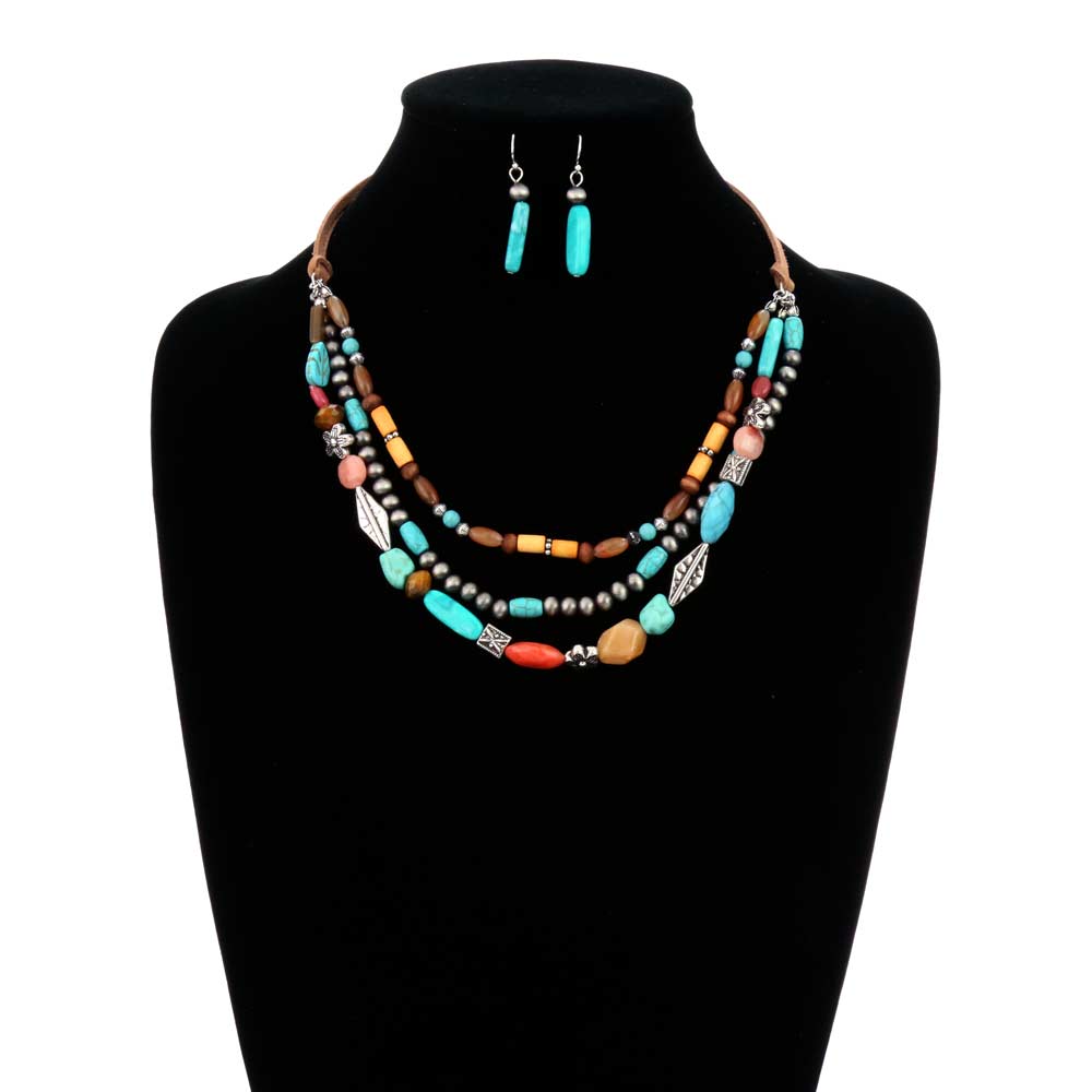 Western Multi Bead with Semi Stone Necklace Set - Image 2