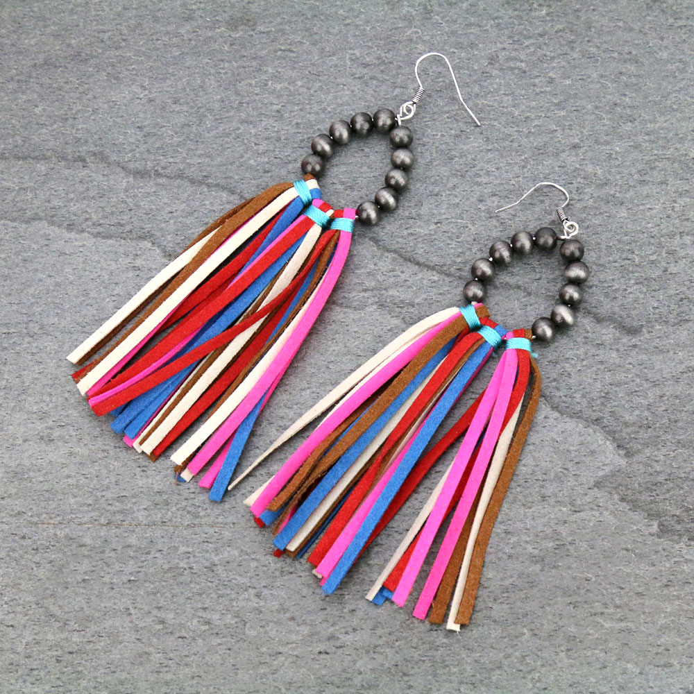 Navajo Style Pearl Tassel Dangle Earrings