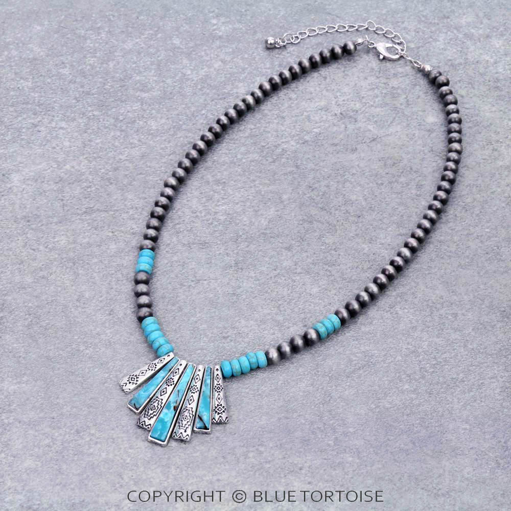 Western Navajo Style Pearl with Semi Stone Necklace