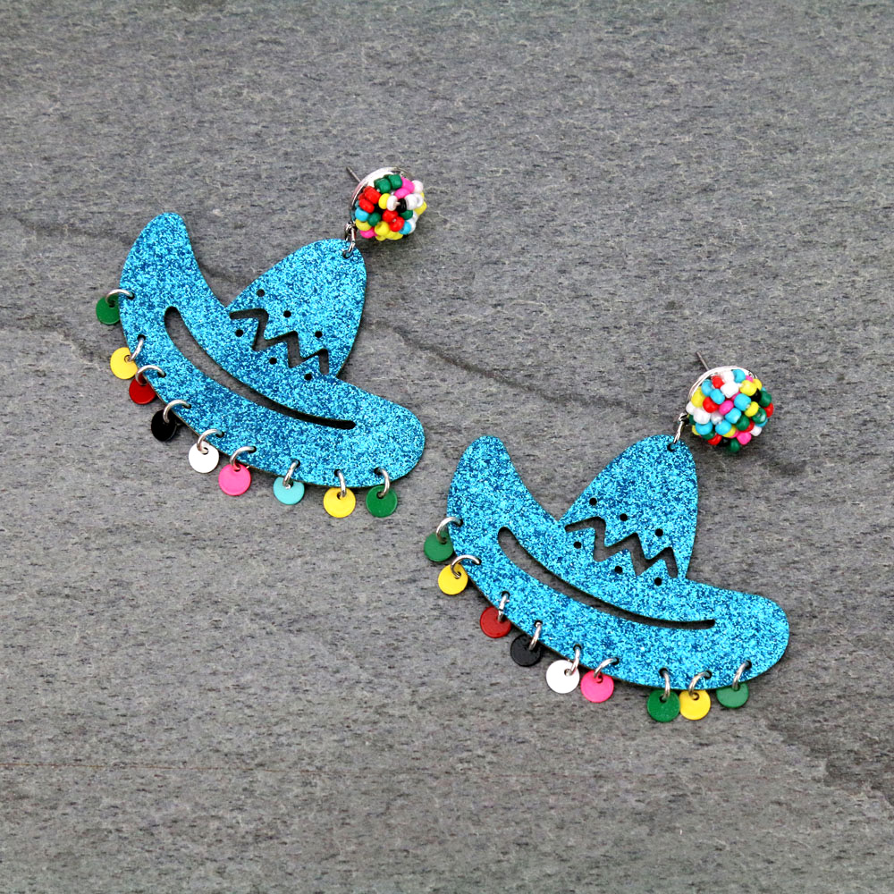 Sombrero Hat Glitter Stud Earrings