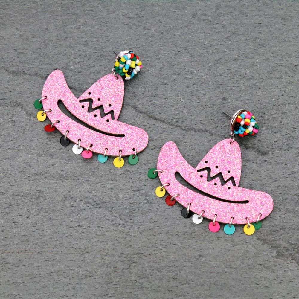 Sombrero Hat Glitter Stud Earrings
