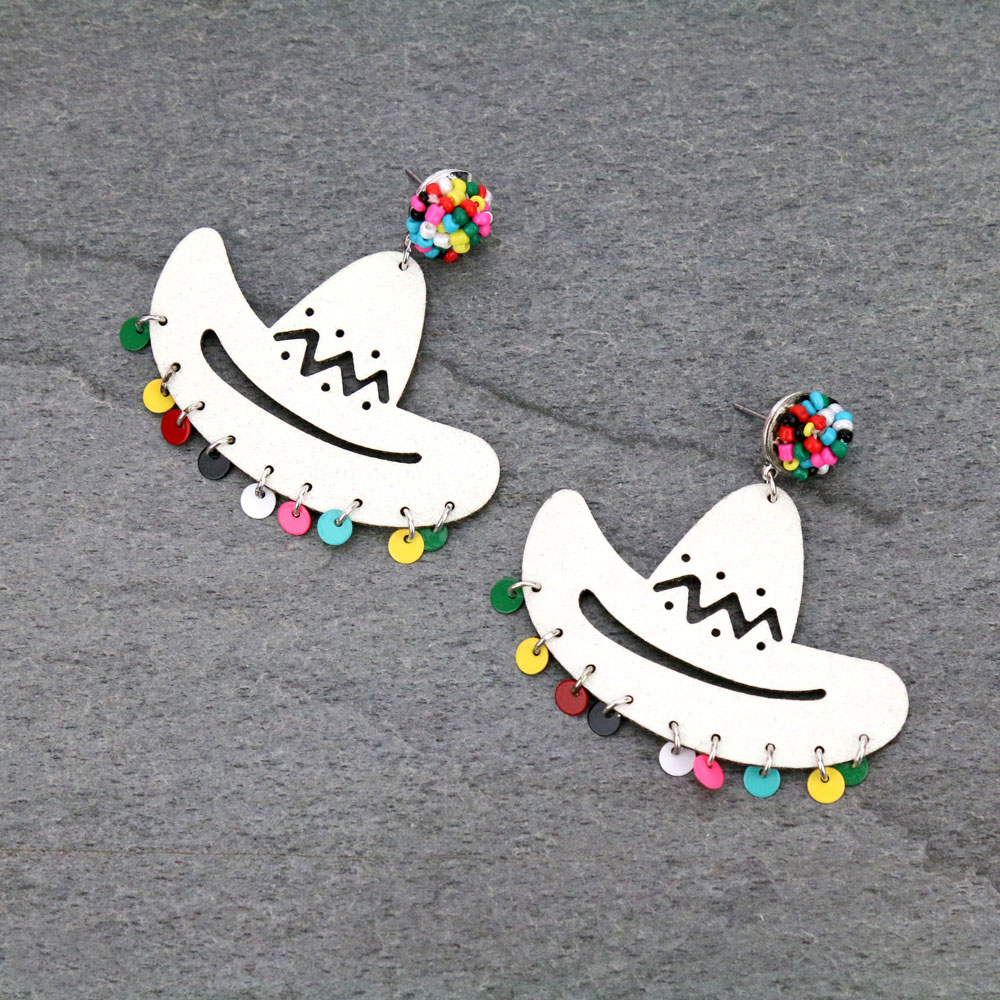 Sombrero Hat Glitter Stud Earrings