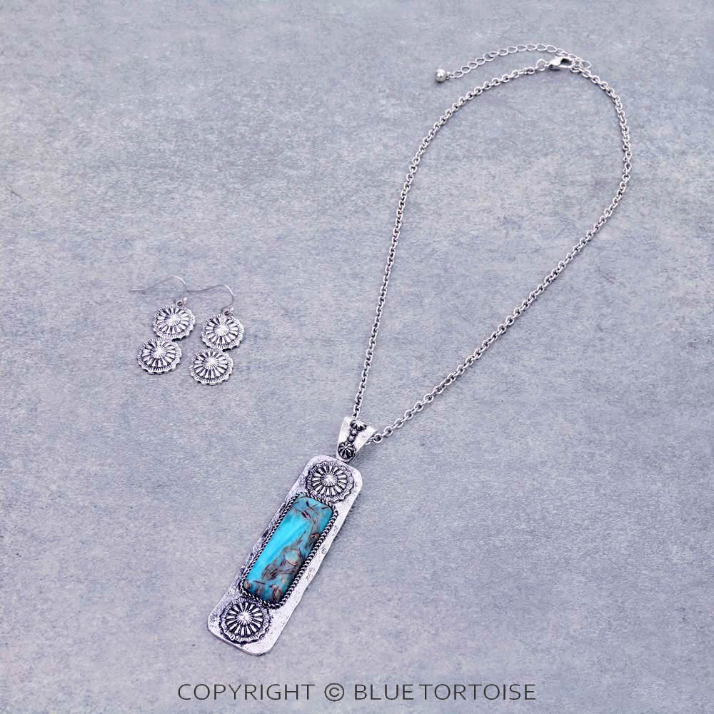 Western Concho with Hand Craft Stone Pendant Necklace Set