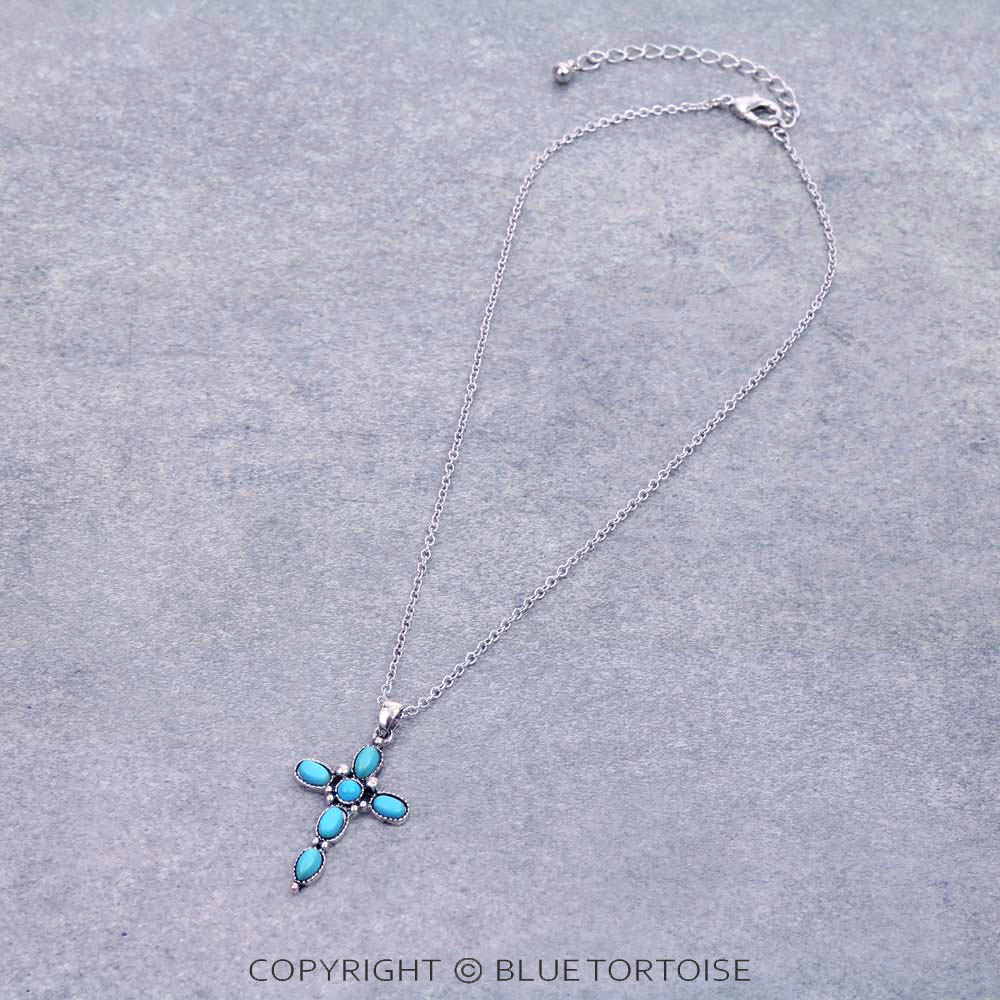 Western Cross with Semi Stone Necklace