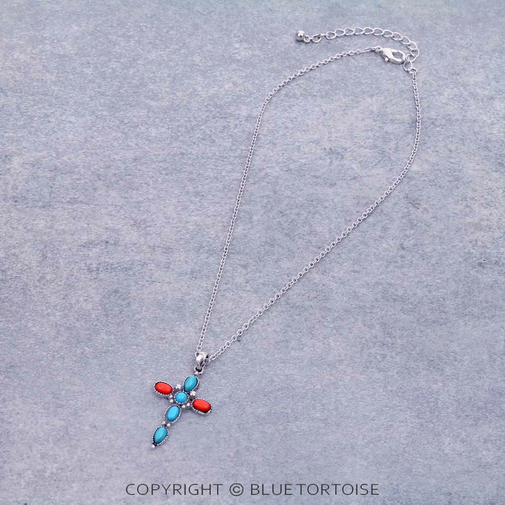 Western Cross with Semi Stone Necklace