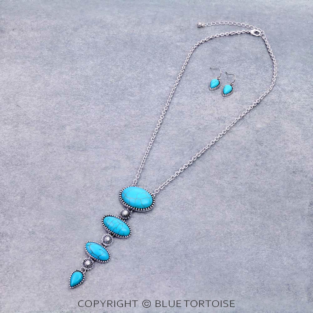 Western Oval Semi Stone Necklace Set