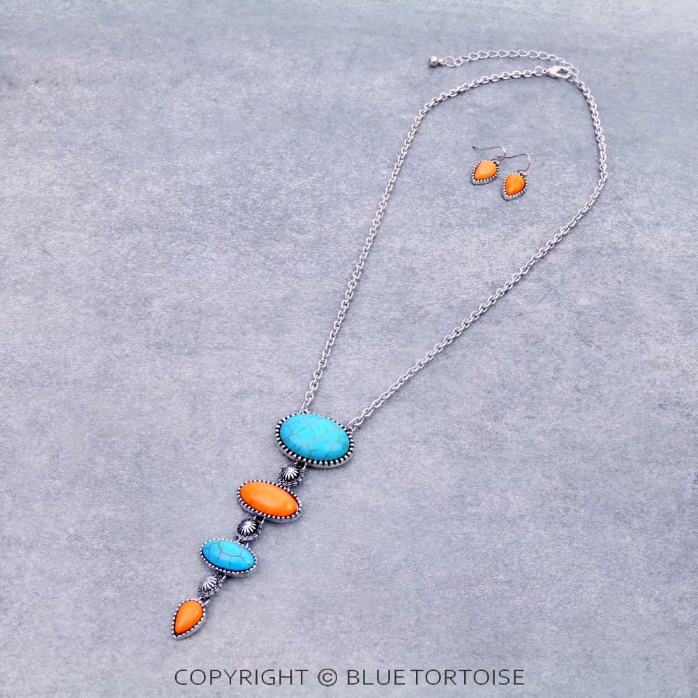 Western Oval Semi Stone Necklace Set