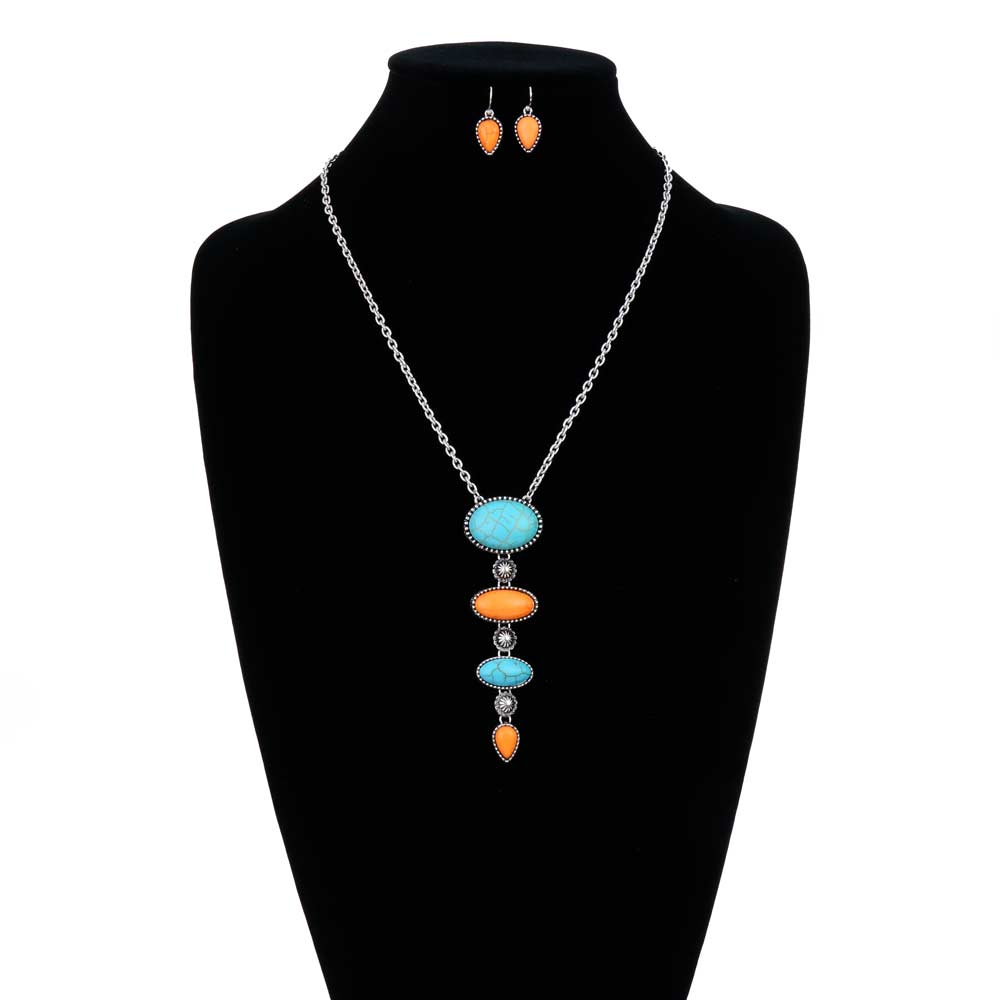 Western Oval Semi Stone Necklace Set - Image 2