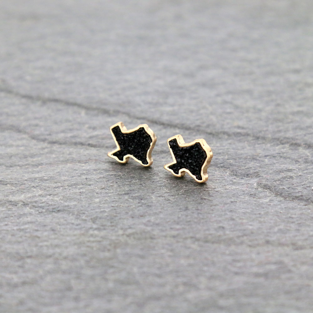 Texas Map Druzy Stone Stud Earrings
