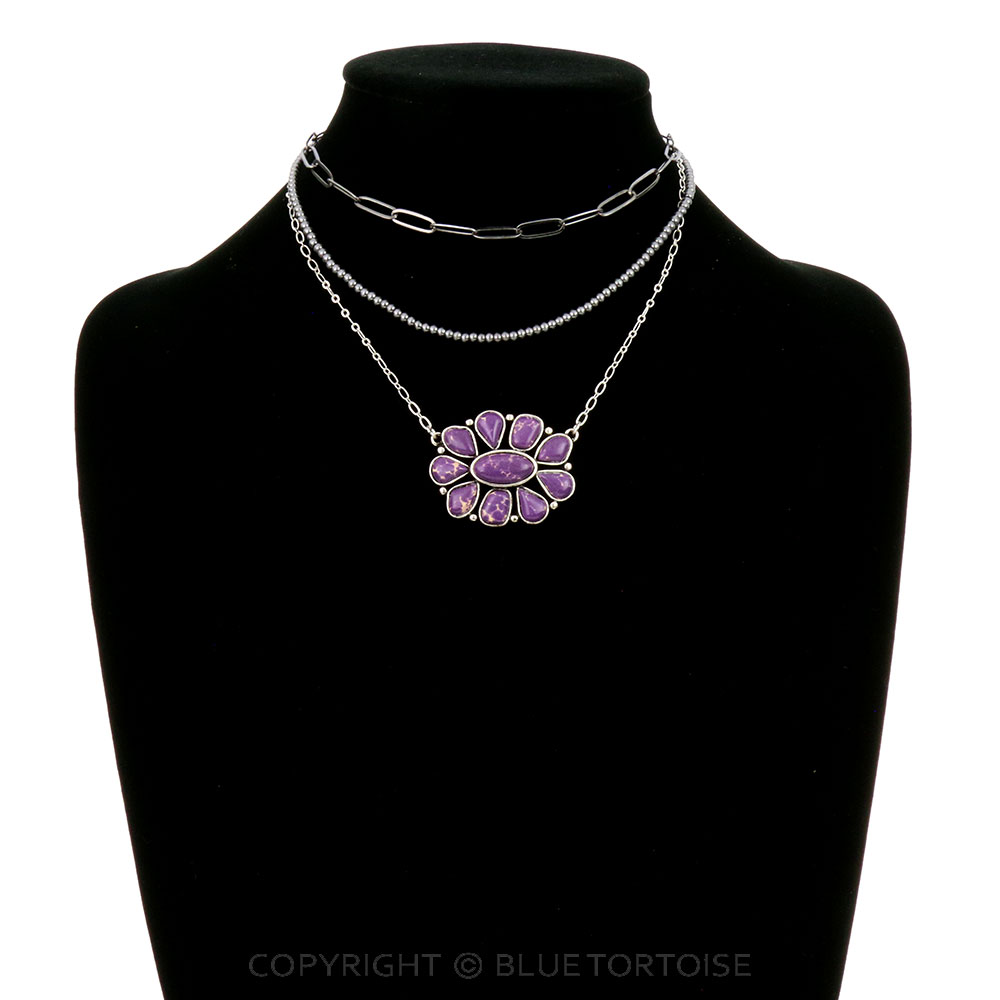 Multi Layered with Concho Pendant Necklace - Image 2
