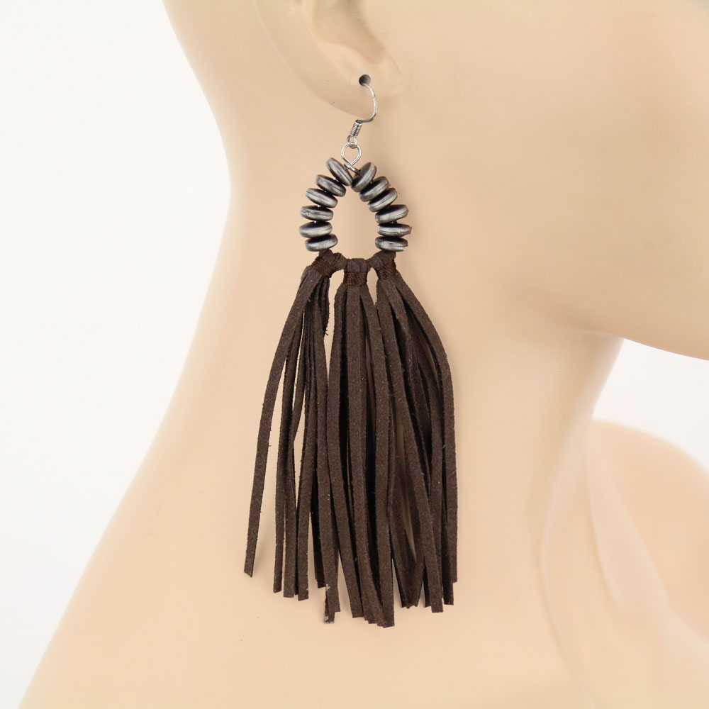 Navajo Style Pearl Tassel Dangle Earrings - Image 2