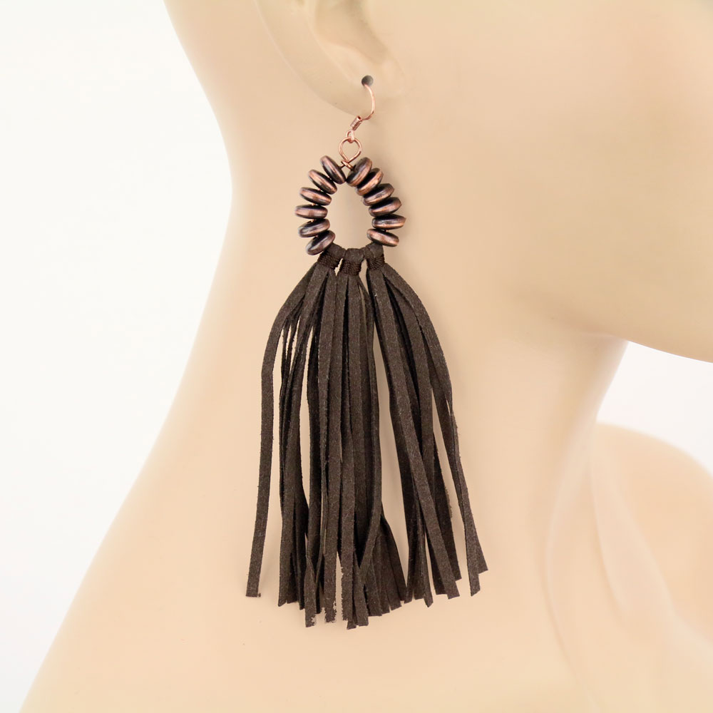 Navajo Style Pearl Tassel Dangle Earrings - Image 2