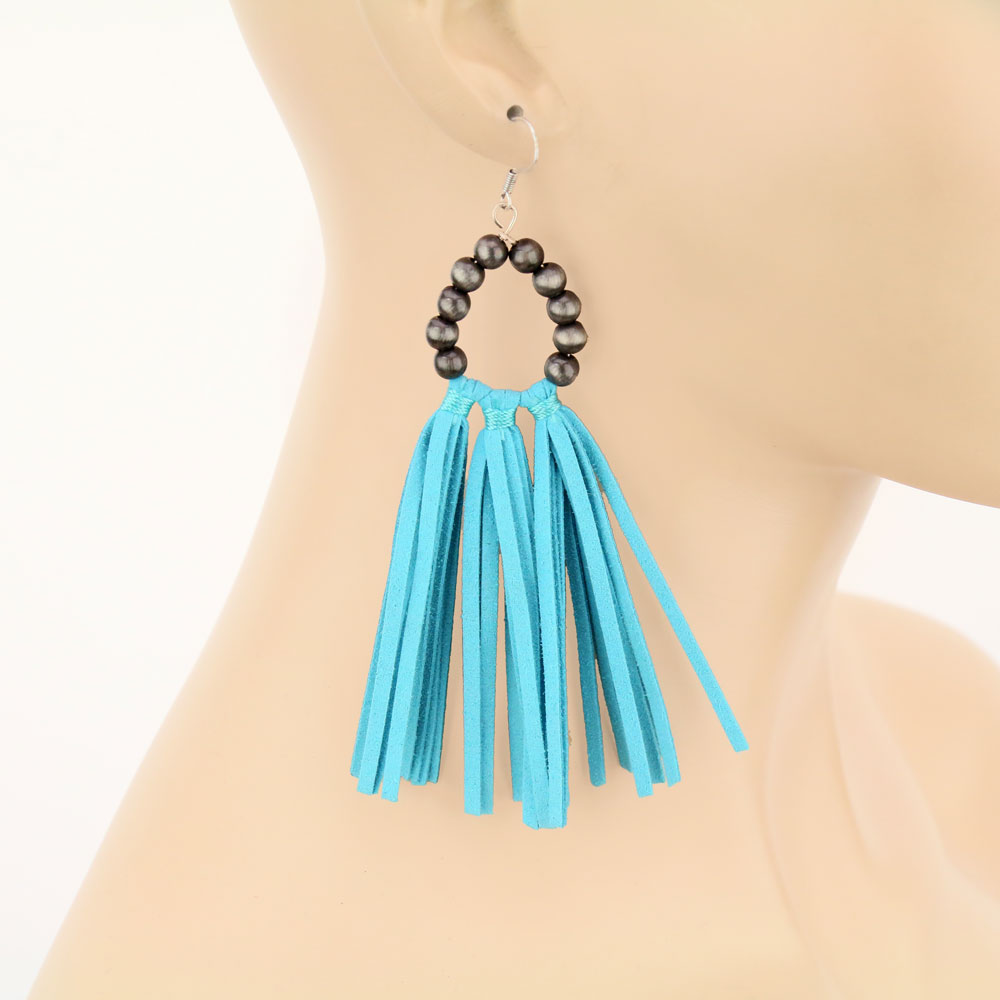 Navajo Style Pearl Tassel Dangle Earrings - Image 2