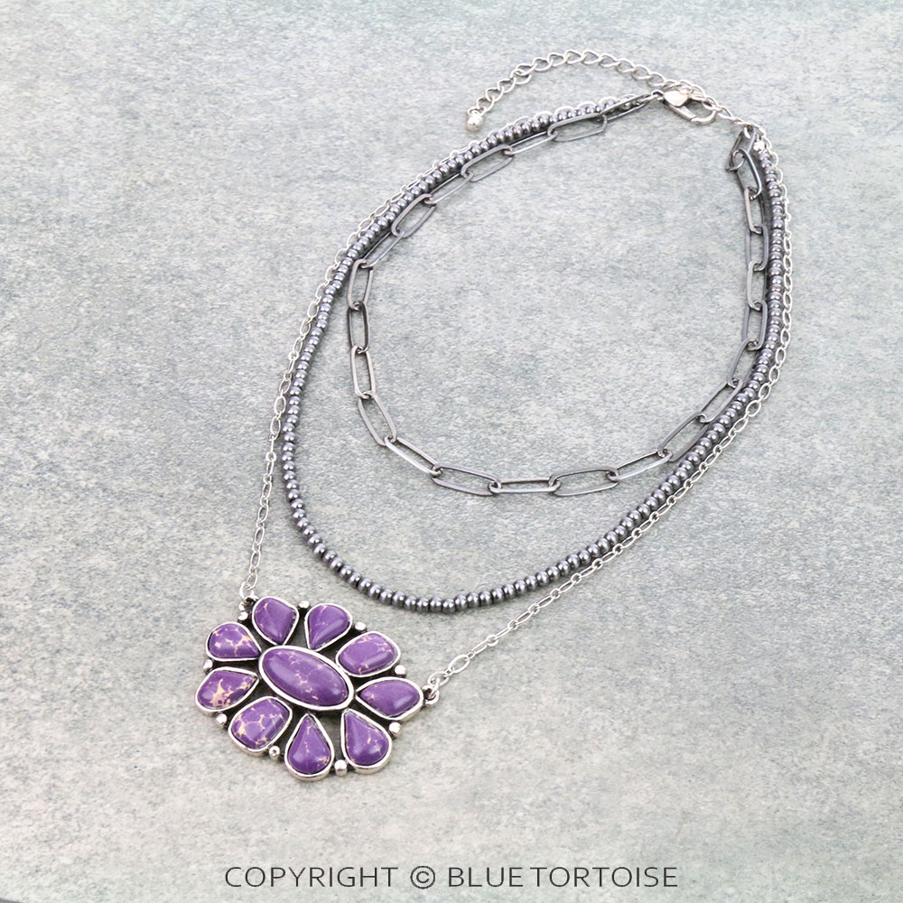 Multi Layered with Concho Pendant Necklace