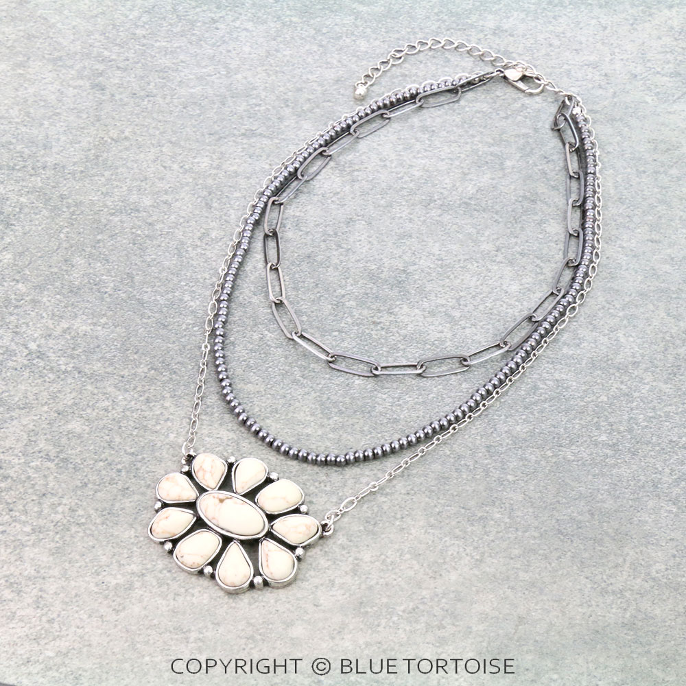 Multi Layered with Concho Pendant Necklace