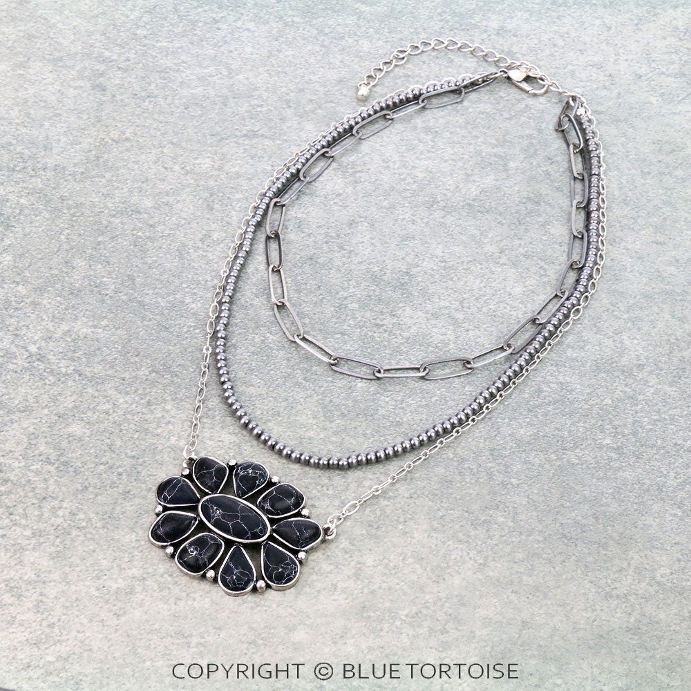Multi Layered with Concho Pendant Necklace