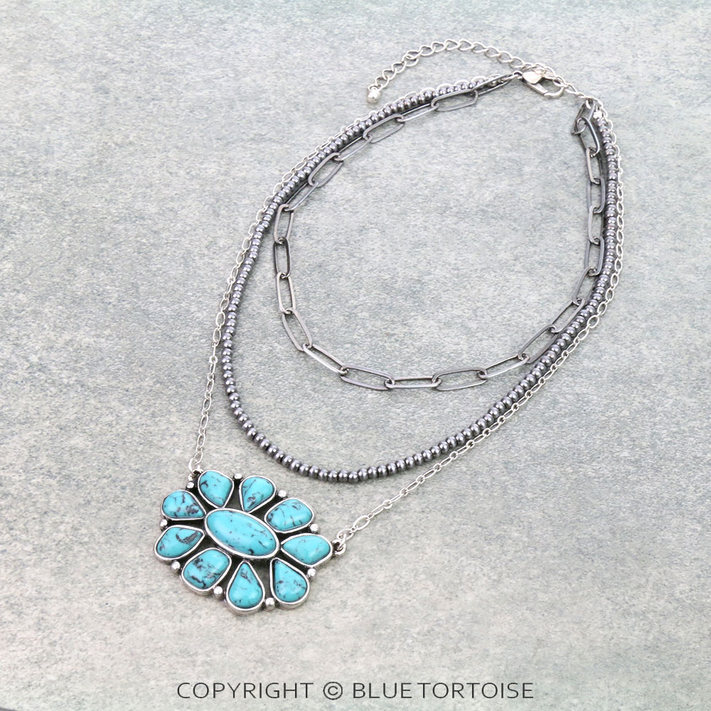 Multi Layered with Concho Pendant Necklace