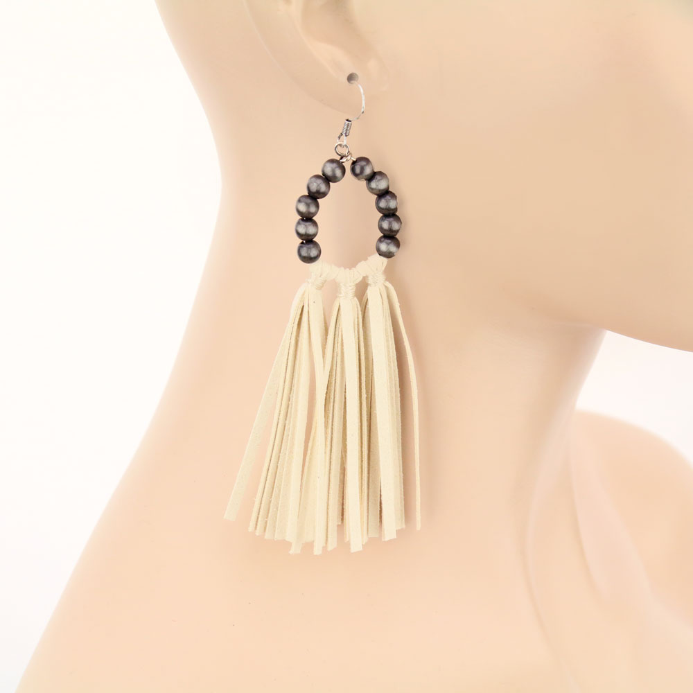 Navajo Style Pearl Tassel Dangle Earrings - Image 2