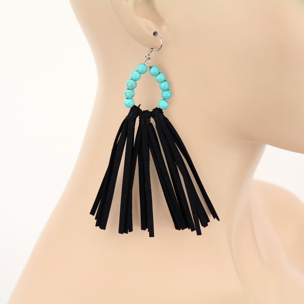TQ Stone Tassel Dangle Earrings - Image 2