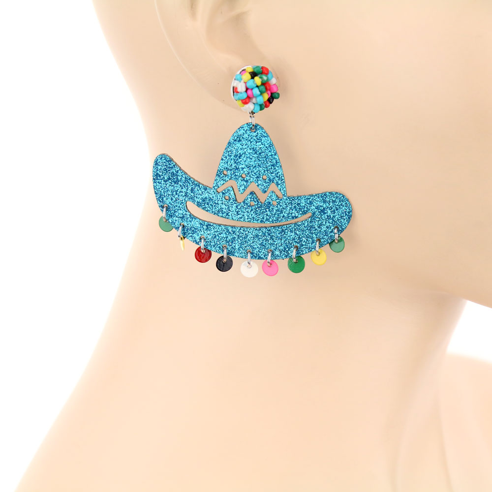 Sombrero Hat Glitter Stud Earrings - Image 2