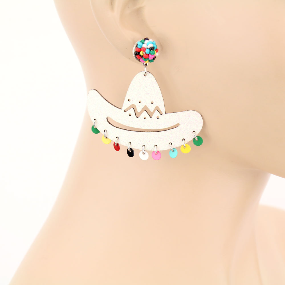 Sombrero Hat Glitter Stud Earrings - Image 2