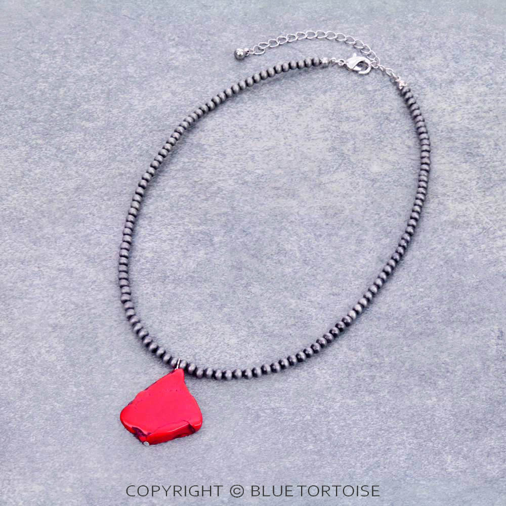 Western Navajo Style Pearl with Slab Stone Necklace