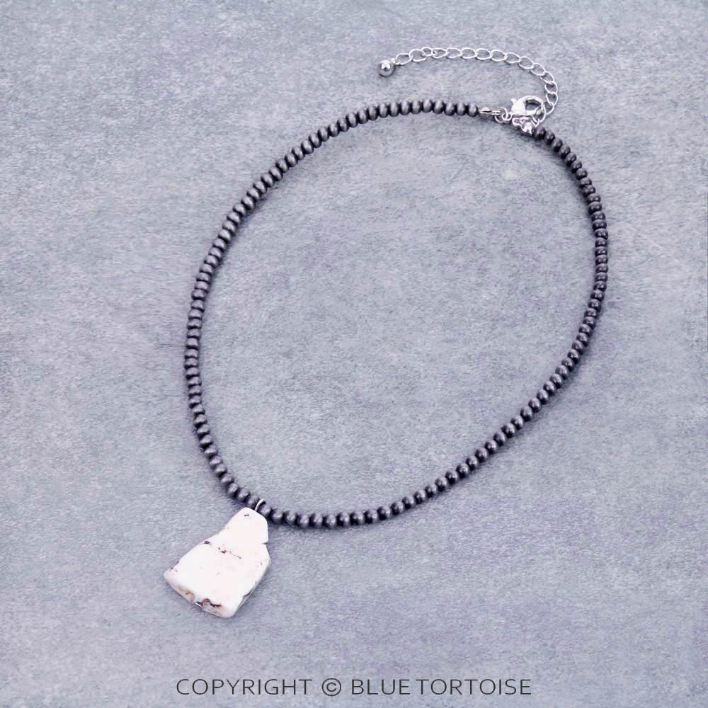 Western Navajo Style Pearl with Slab Stone Necklace