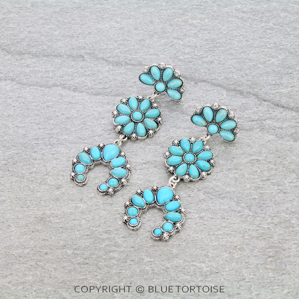 Western Squash Blossom Semi Stone Stud Earrings