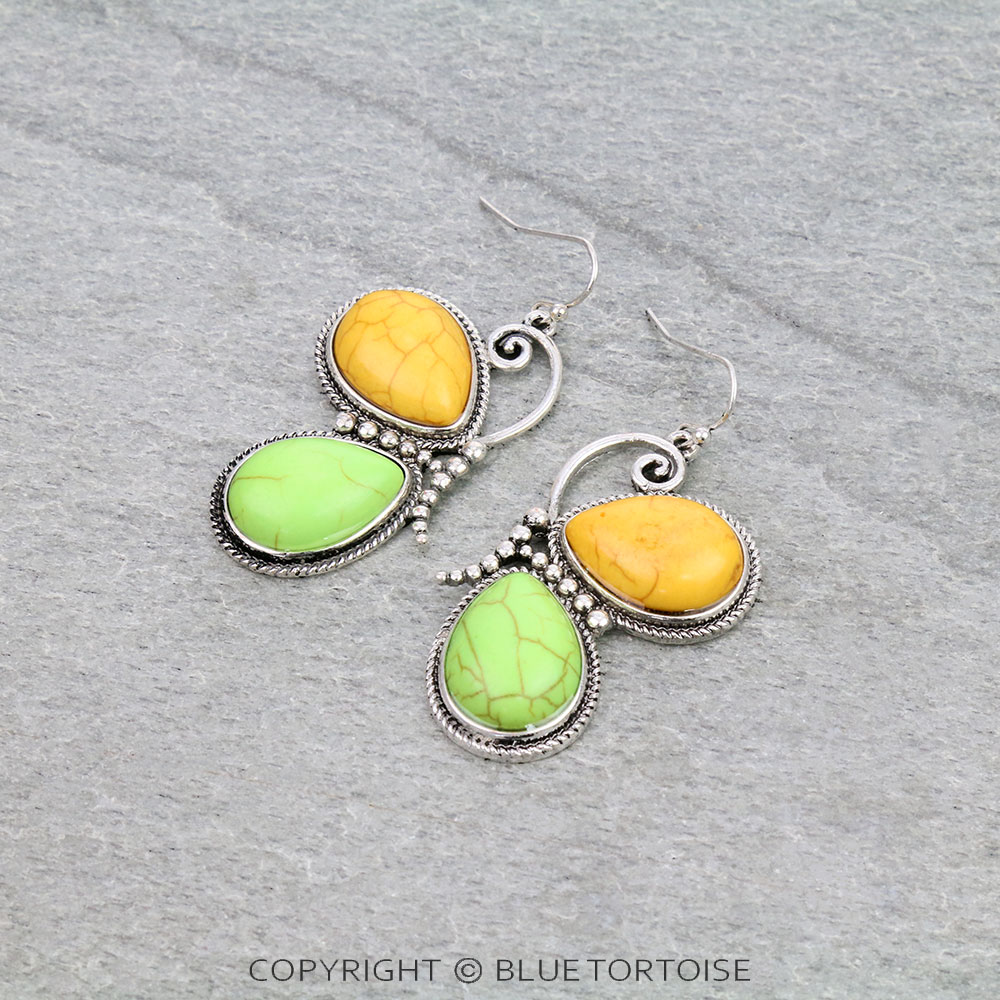 Western Butterfly Semi Stone Dangle Earrings