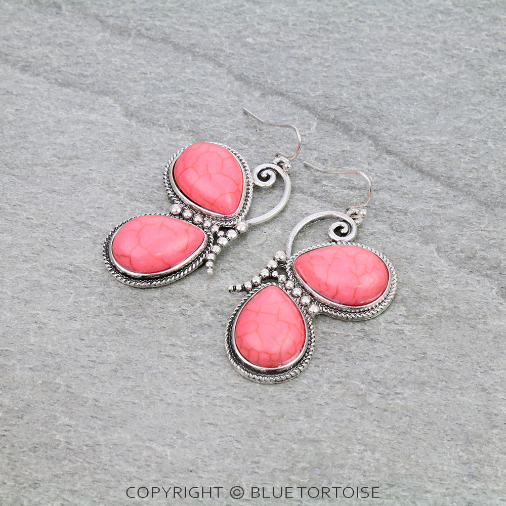 Western Butterfly Semi Stone Dangle Earrings