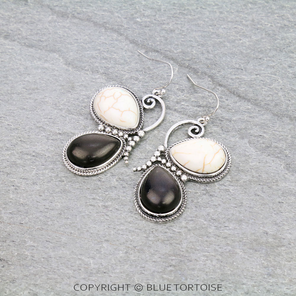 Western Butterfly Semi Stone Dangle Earrings