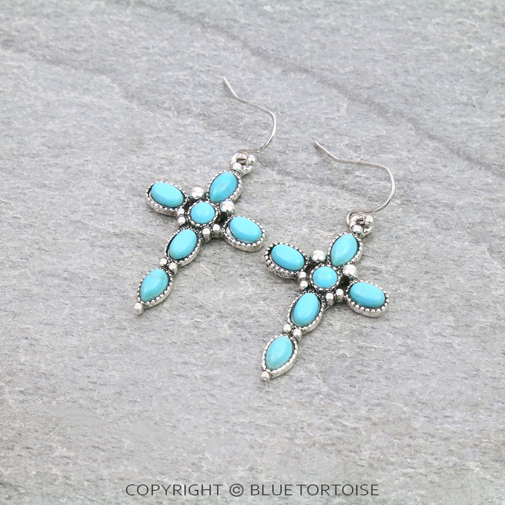 Western Cross Semi Stone Dangle Earrings