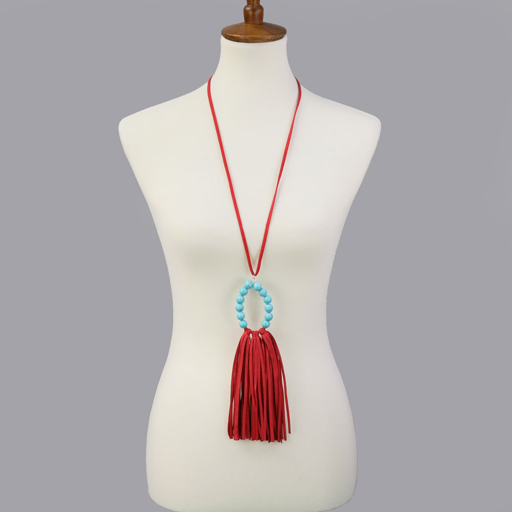 TQ Stone with Leather Tassel Necklace - Image 2