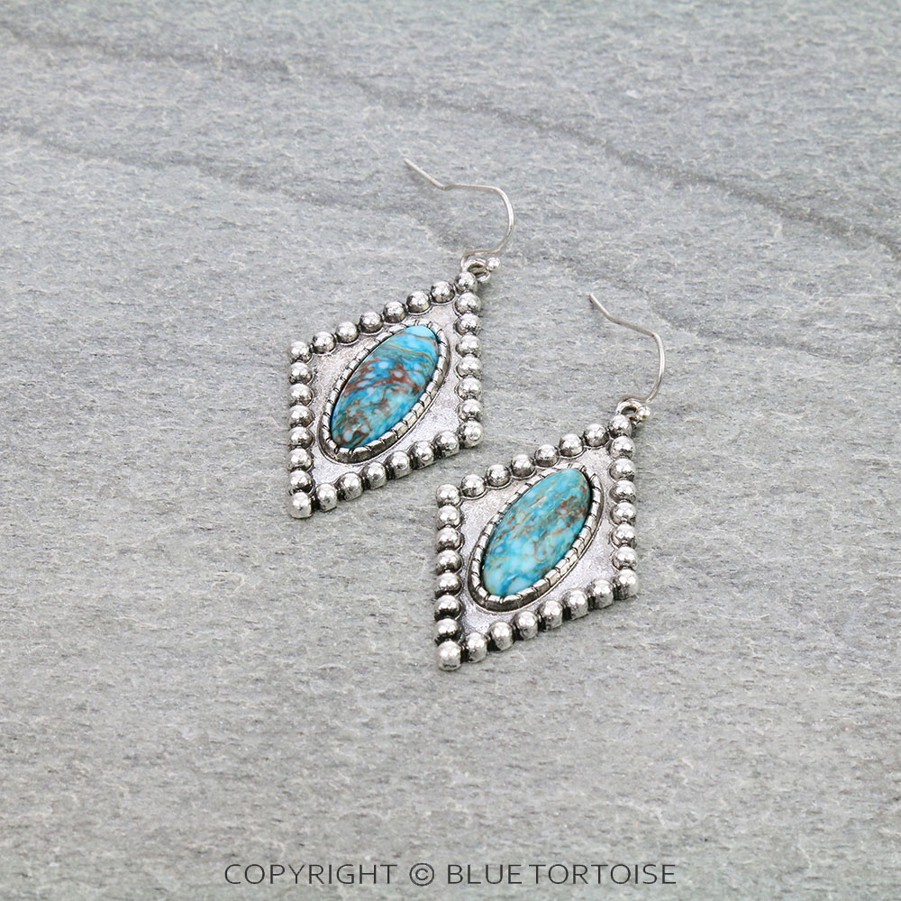 Western Diamond Hand Craft Stone Dangle Earrings