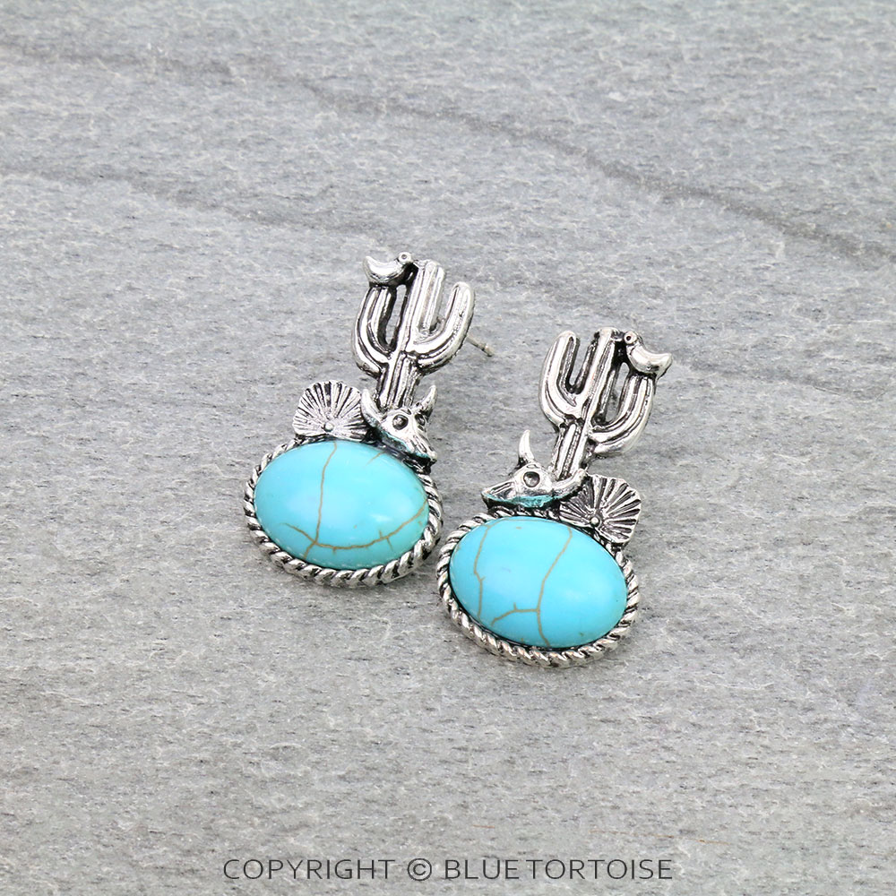 Western Cactus Semi Stone Stud Earrings