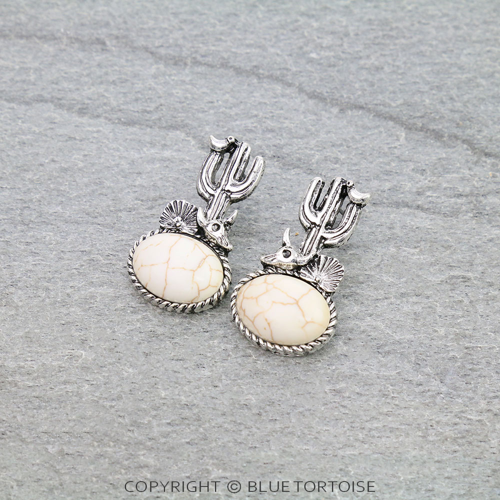 Western Cactus Semi Stone Stud Earrings