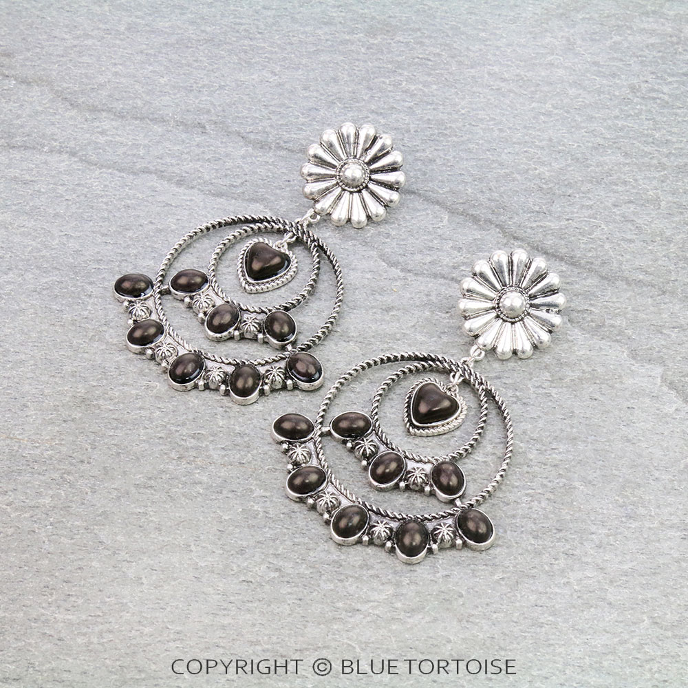Western Concho with Semi Stone Stud Earrings