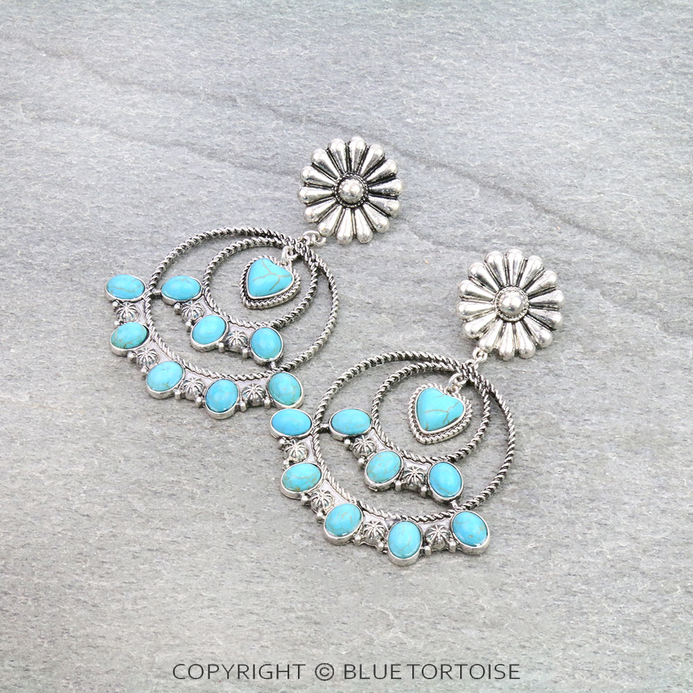 Western Concho with Semi Stone Stud Earrings
