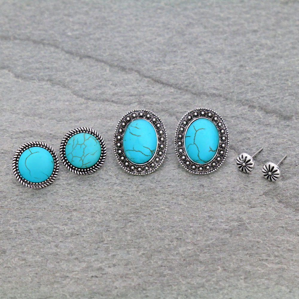 3 Pair Western Style Earring Set