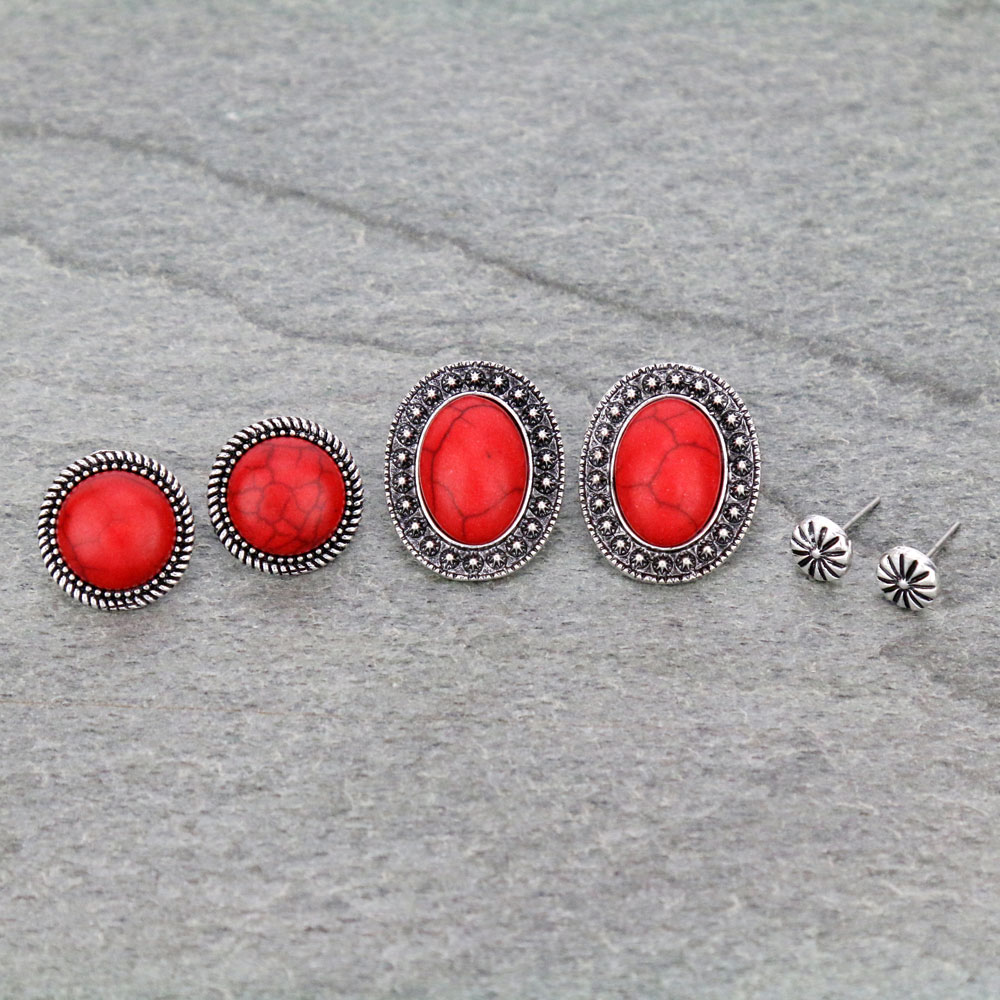 3 Pair Western Style Earring Set
