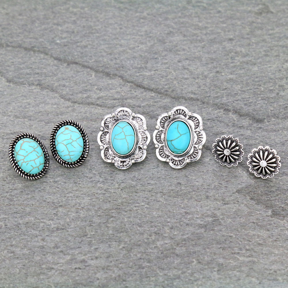 3 Pair Western Style Earring Set